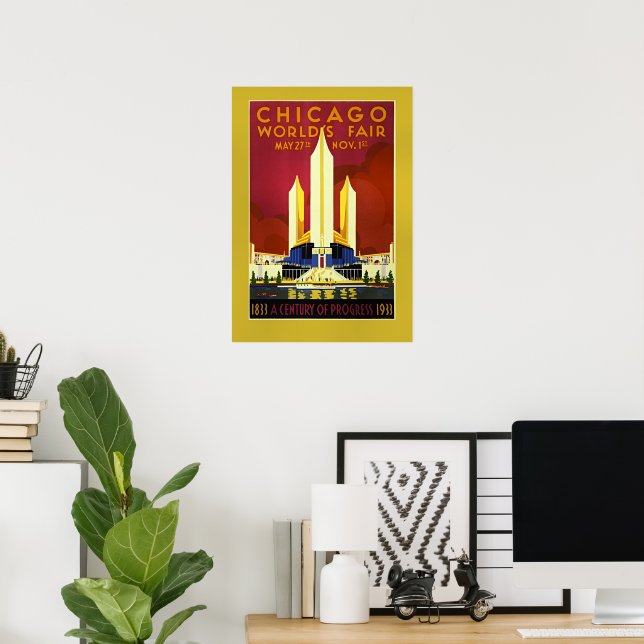 Affiche Foire mondiale de Chicago, 1933, (Bureau à domicile)