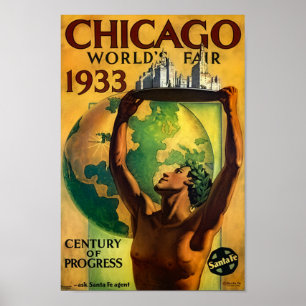Affiche Foire mondiale de Chicago 1933 Vintage