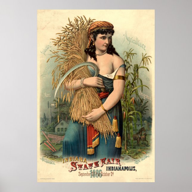 Affiche Foire vintage de l'Indiana, Indianapolis, 1886 (Devant)