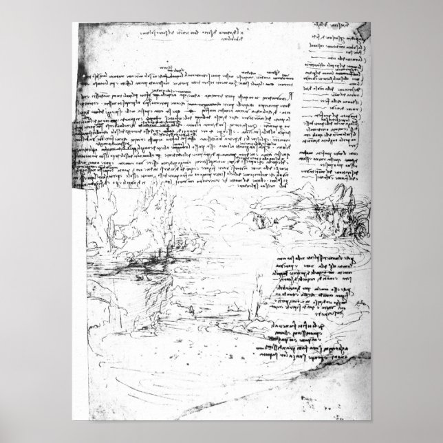 Affiche Fol.145v-a, page du cahier de Da Vinci (Devant)