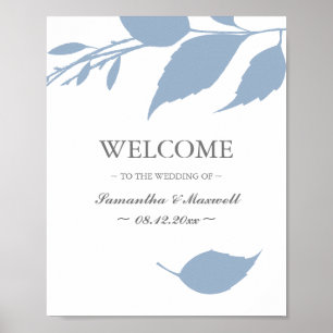 Affiche Foliage d'automne Dusty Blue Feuille Mariage Bienv