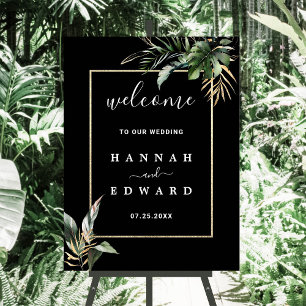 Affiche Foliage sauvage Tropical Mariage Black Gold Mariag