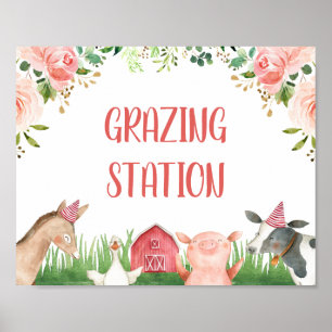 Affiche Folial rose Folial Animaux de ferme Anniversaire