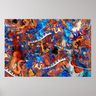 Affiche Folie de musique de saxophone de guitare de piano
