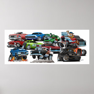 Affiche Folie de voiture ! Cartoon Muscle Cars et Hot Rods