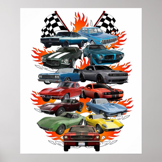 Affiche Folie des voitures ! Voitures de muscle, voitures  (Devant)
