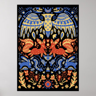 Affiche Folk Art Animal Motif Food Web
