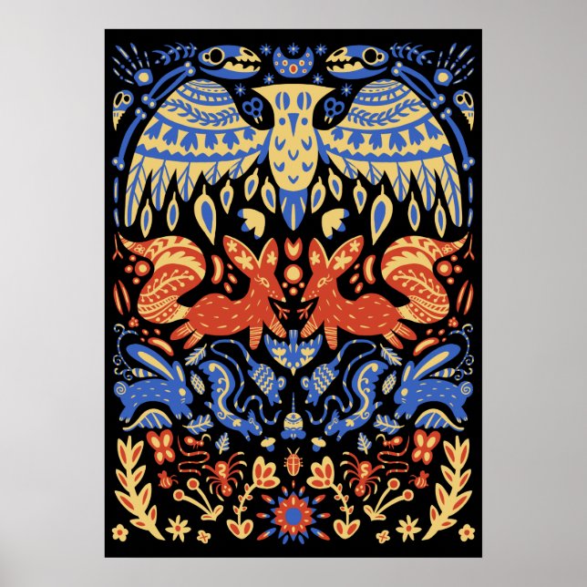 Affiche Folk Art Animal Motif Food Web (Devant)