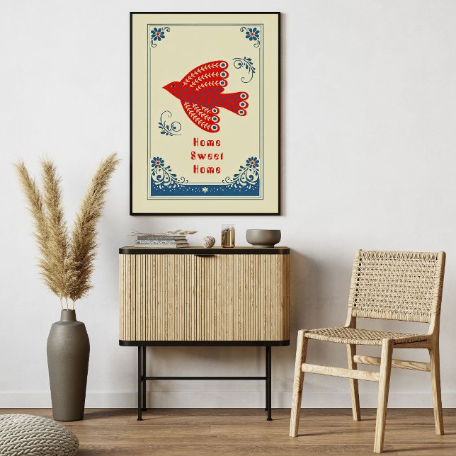 Affiche Folk Art Bird Home Scandinavian Style Pоster (Créateur téléchargé)