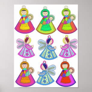 Affiche Folk Art Christmas Ornaments Mary Jesus Angels