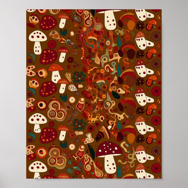 Affiche Folk Art Wild Mushroom Design (Devant)