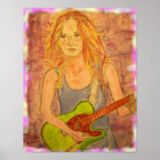 Affiche folk girl playin' electric art