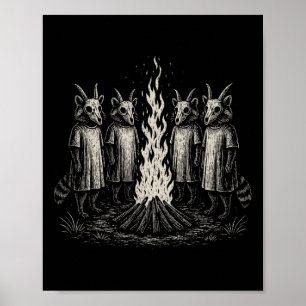 Affiche Folk Horror Raccoon Weirdcore Halloween Déplaisant