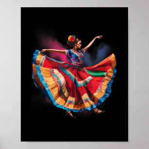 Affiche Folklorico Femme Danser Patrimoine Mexicain Folk D