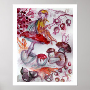 Affiche FOLLET MAGIQUE DE CHAMPIGNONS Fantaisie florale ro