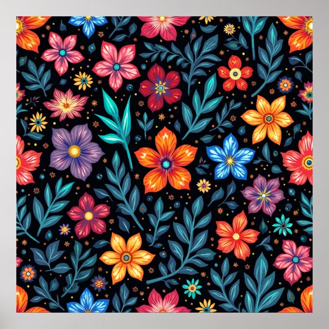 Affiche Fond à motif floral coloré (Devant)