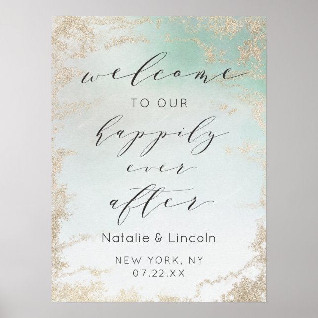 Affiche Fond Abstrait Aqua Ombre avec Parties scintillant  (Devant)