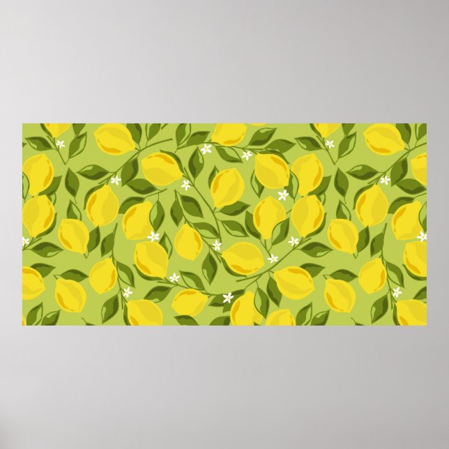 Affiche Fond de citrons. Fond superposé dessiné à la main (Devant)
