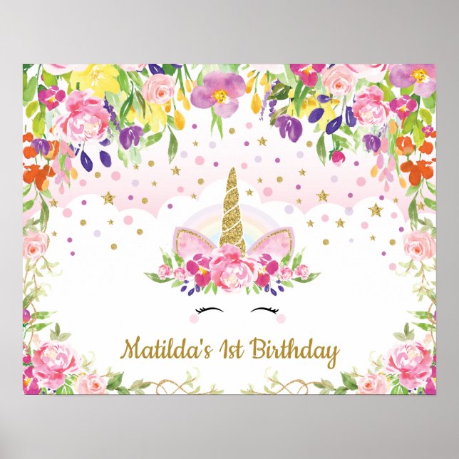 Affiche Fond de joyeux anniversaire floral vibrant de lico (Devant)