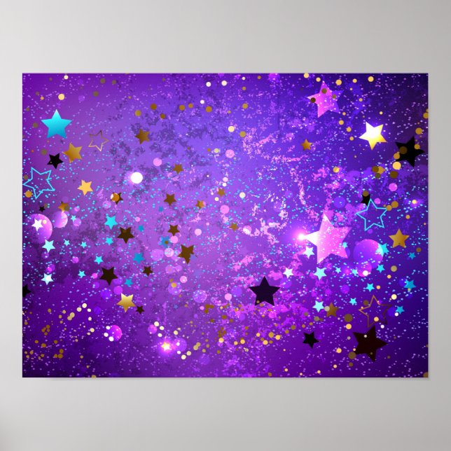Affiche Fond de papier d'aluminium violet avec des étoiles (Devant)