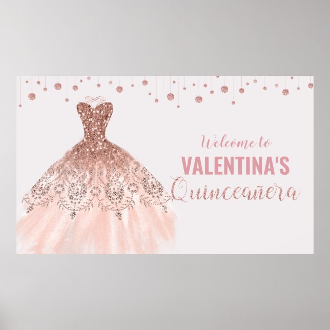 Affiche Fond de scène pour Quinceañera robe rose gold pour (Devant)