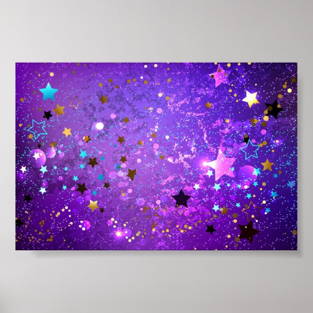 Affiche Fond en feuille de papier violet avec des étoiles (Devant)