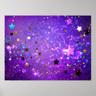 Affiche Fond en feuille de pourpre avec des étoiles