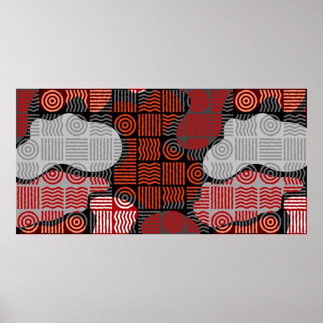 Affiche Fond géométrique tribal marron en patchwork de blo (Devant)