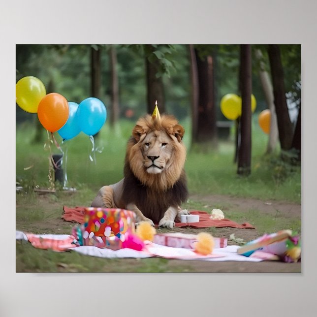 Affiche Fond photographique de lion pour fête d'anniversai (Devant)