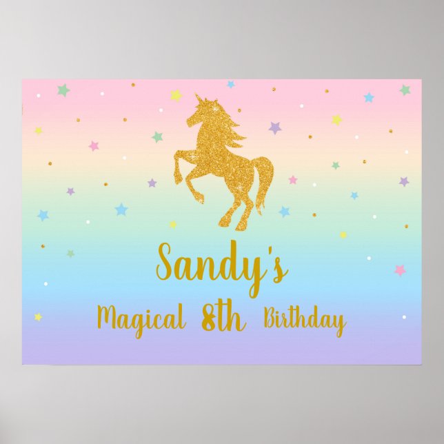 Affiche Fond pour photos de fête d'anniversaire Licorne (Devant)