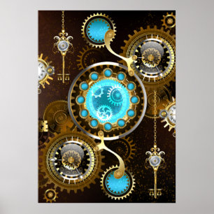Affiche Fond rouillé Steampunk avec verres turquoise