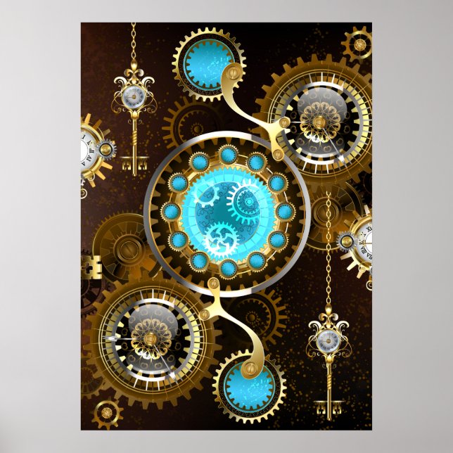 Affiche Fond rouillé Steampunk avec verres turquoise (Devant)