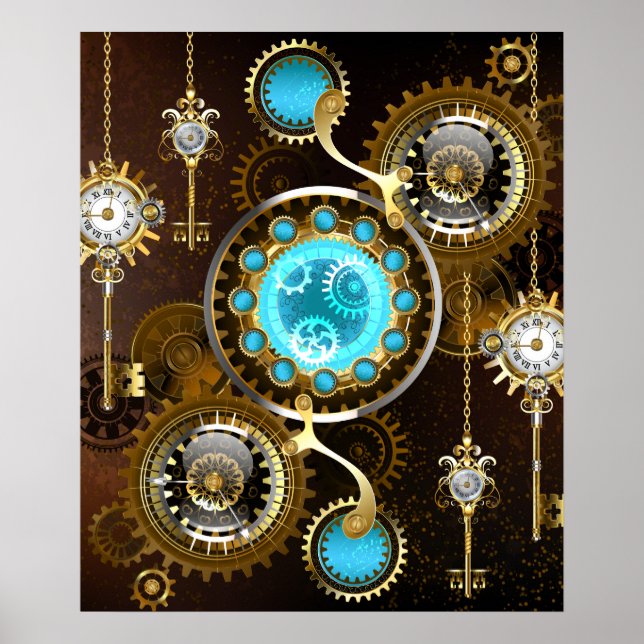 Affiche Fond rouillé Steampunk avec verres turquoise (Devant)