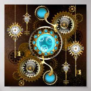 Affiche Fond rouillé Steampunk avec verres turquoise