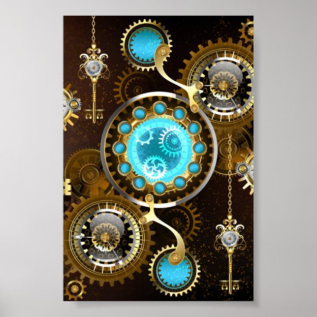 Affiche Fond rouillé Steampunk avec verres turquoise (Devant)