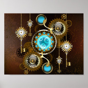 Affiche Fond rouillé Steampunk avec verres turquoise