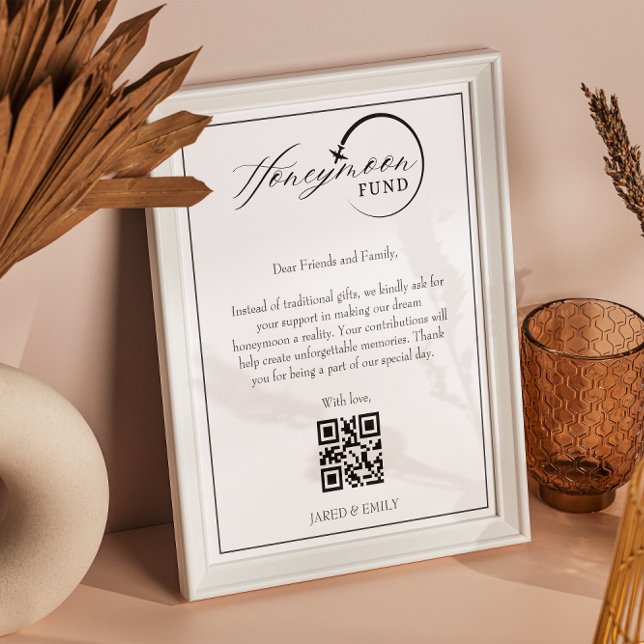 Affiche Fonds pour lune de miel Code Qr Demande de fonds d (Honeymoon Fund Qr Code Travel Fund Request Poster)