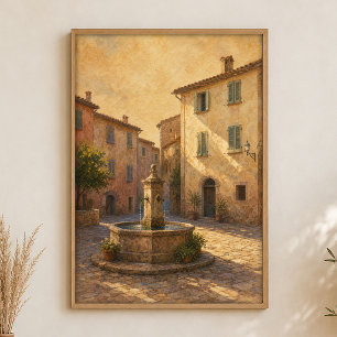 Affiche Fontaine dans l'aquarelle de la place tranquille P