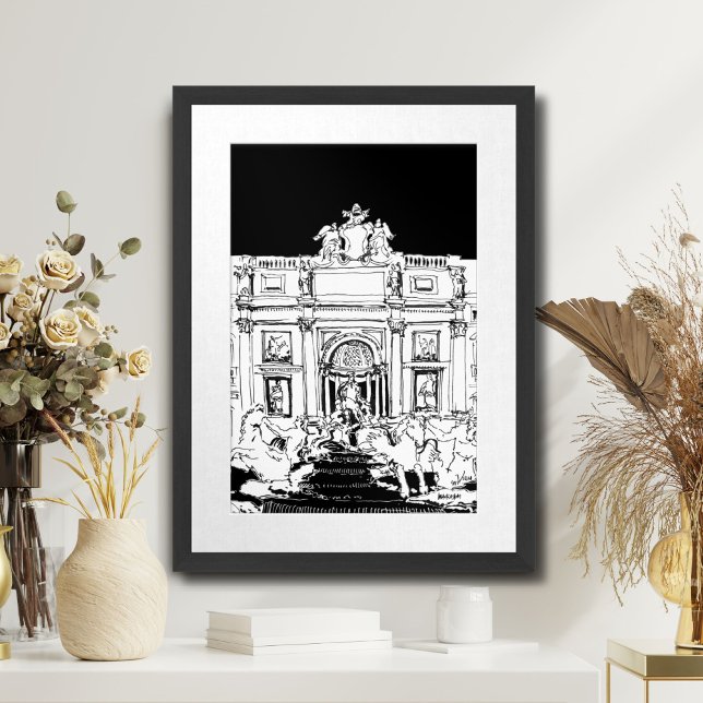 Affiche Fontaine de Rome Trevi Noir Blanc Voyage Art Impri (Rome Trevi Fountain Black White Travel Art Print)