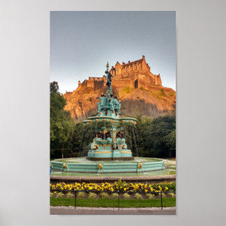 Affiche Fontaine du château d'Édimbourg Princes Street Gar