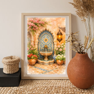 Affiche Fontaine Mosaïque Marocaine Aquarelle