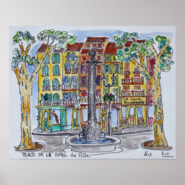 Affiche Fontaine Place de L'Hôtel de Ville (Devant)