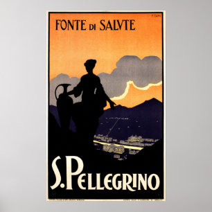 Affiche Fonte De Salute S. PELLEGRINO Eau Et Vintage
