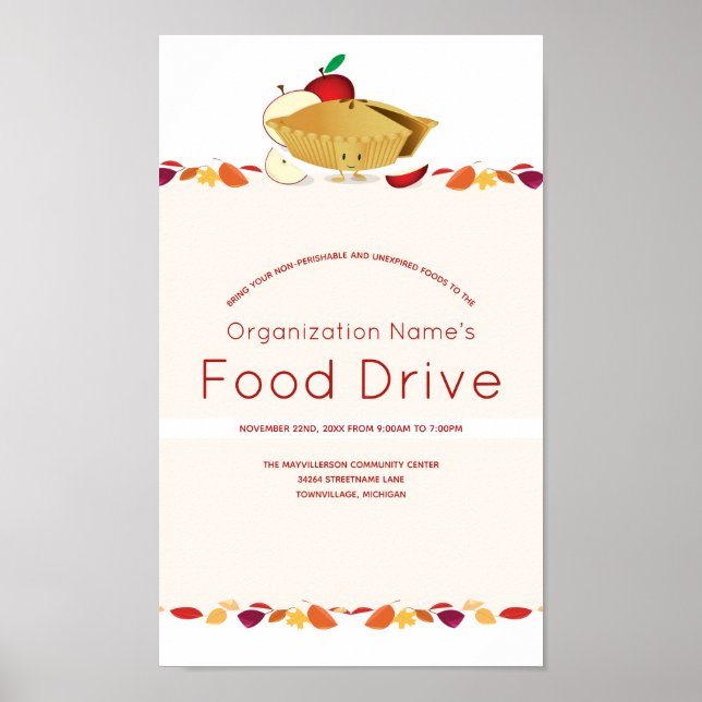 Affiche Food Drive Organisation Nom Feuille Pie Cartoon (Devant)