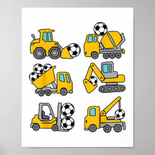 Affiche Football Ball Kids Football Construction Camions
