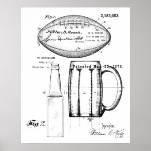 Affiche Football & Beer Mug, Bouteille, Plan directeur des