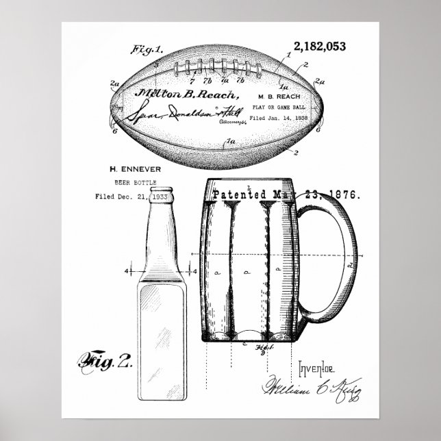 Affiche Football & Beer Mug, Bouteille, Plan directeur des (Devant)