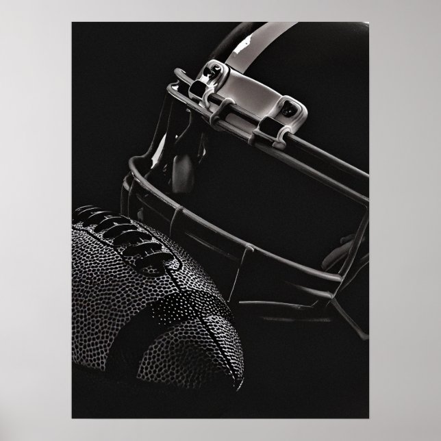 Affiche Football et casque photo noir monochrome (Devant)