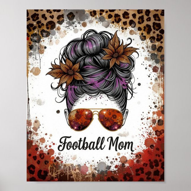 Affiche Football Mom Leopard Messy Bun Purple Floral (Devant)