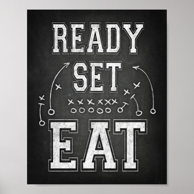 Affiche Football Party PRÊT SET EAT Sign Chalk Imprimer (Devant)